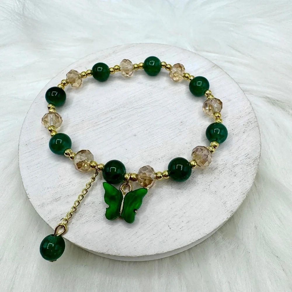 Green Butterfly Beaded Bracelet